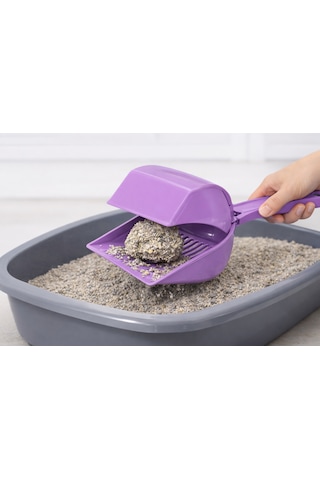 Kapaklı Kedi Kumu Küreği Elekli Ergonomik Saplı Dayanıklı Plastik Kum Temizleme Küreği 26 Cm