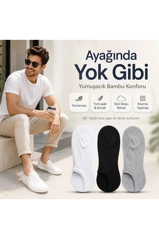 Çorap Giyim Erkek Bambu 6 Lı Dikişsiz Babet Çorap Siyah Beyaz Gri Görünmez Sneaker Çorap Nefes Alan Yumuşak