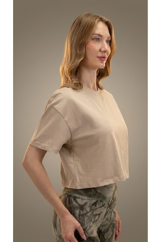 Heyy's Oversize Kadın Crop Taş Rengi T-shirt Taş
