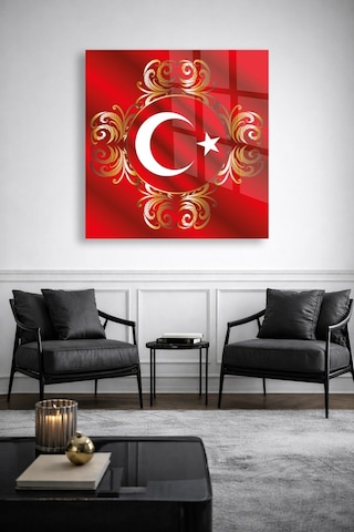 Türk Bayrağı Ay Yıldız Gold Osmanlı Cam Tablo Modern Sanat Tablosu Uv Baskılı Canlı Renkler Yatak Odası Ve Antre Anlamlı Hediye Seçeneği