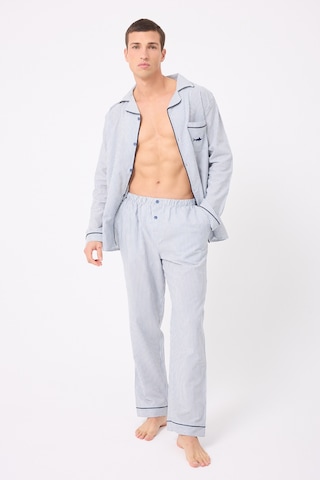 L'espadon Marısılk Seastrıpe Premium Dokuma Uzun Kollu Uzun Paçalı Erkek Pijama Takımı-3180 Mavi