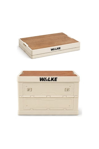 Walke Campbox Katlanabilir Kamp Masası Ve Saklama Kutusu 50x38 Cm Ahşap Kapaklı Bej