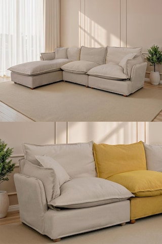 Lavinia Giydirilebilir Kılıflı L Köşe Koltuk Krem