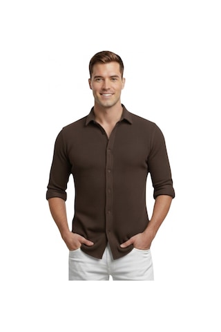 Deep Sea Deepsea Kahve Slim Fit Örme Kumaş Likralı Erkek Gömlek Nefes Alan Esnek Ve Modern Tasarım 2602604