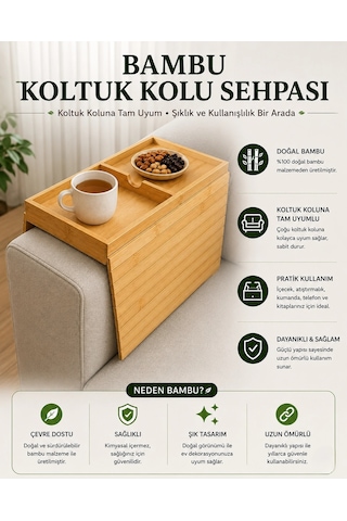 Bambu Koltuk Kolu Sehpası - Katlanabilir Koltuk Yanı Tepsi Çok Renkli