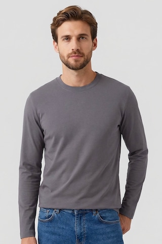 Koyu Gri Standart Fit Basic O Yaka Uzun Kollu İnce Erkek T-shirt - 87997 Koyu Gri
