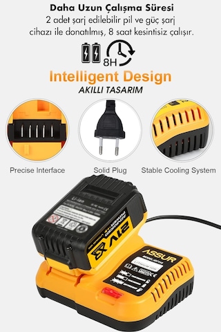 Assur ASR1030-02-02 21V Çift Akü 6 Başlıklı Set Sarı