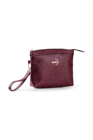 Deri Company Kadın Basic Clutch Çanta Monogram Desenli Logolu Bordo Siyah (4010B) 214009 Bordo - Siyah