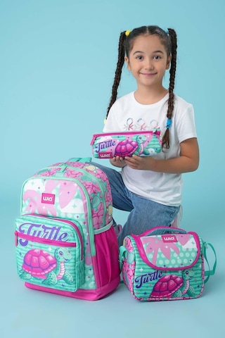 Wia Erkek Çocuk 3'lü Kaplumbağa Temalı Çocuk İlkokul 1.2.3 Ve 4. Sınıf Okul Çanta Seti Yeşil - Pembe