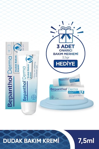 Bepanthol Derma Dudak Bakım Kremi 7.5 ML + Onarıcı Bakım Merhemi 3 x 3.5 G
