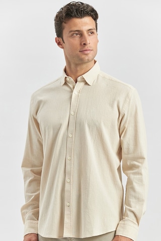 İmza Bej Uzun Kollu Gofreli Biyeli %100 Pamuk Casual Slim Fit Dar Kesim Gömlek 1004240247 Bej