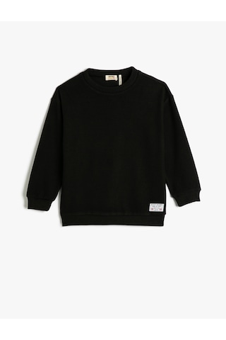 Koton Basic Sweatshirt Pamuklu Bisiklet Yaka Etiket Detaylı Siyah 4wkb10339tk