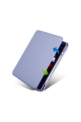 İpad Pro 11 2021 3.nesil A2377-a2459-a2301-a2460 Uyumlu Kalem Bölmeli Dönebilen Standlı Termik Tablet Kılıfı - Siyah - T25984