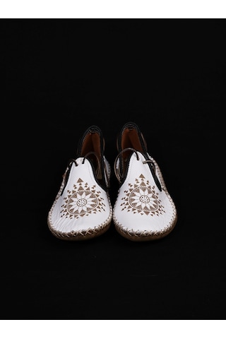 Ertay Deri El Yapımı Hakiki Deri Kadın Bağcıklı Yemeni Beyaz