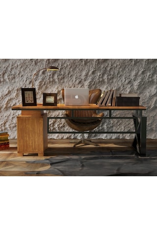Best Doğal Ahşap Ofis Ve Çalışma Masası -çekmece Modüllü-240 85 76 Cm-açık Ceviz Açık Ceviz