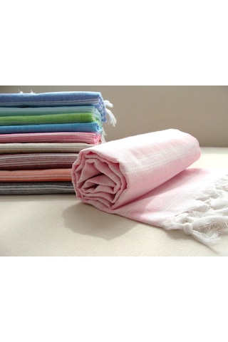 Açık Pembe %80 Pamuk 175x96cm Peştemal Püsküllü Banyo Havlusu M1 Açık Pembe