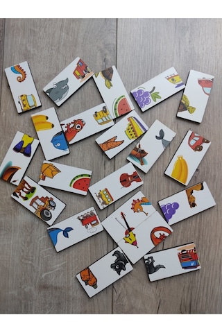 Ahşap Renkli Domino Hayvanlar, Meyveler Ve Taşıtlar Puzzle