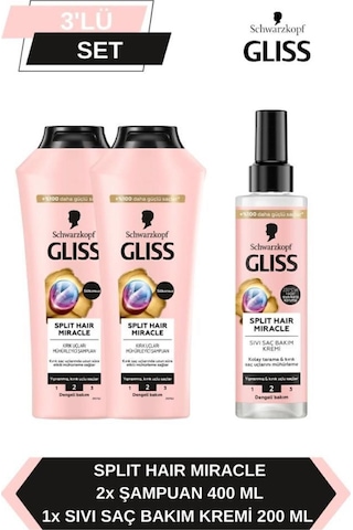 Gliss Split Hair Miracle Şampuan 400 Ml X 2 Adet + Split Hair Miracle Sıvı Saç Kremi 200 Ml set-hnkl-5177-6088