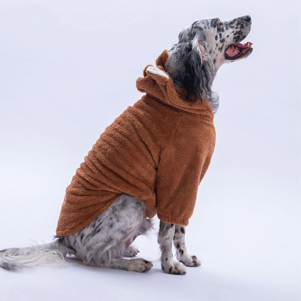 Kahverengi Lucca Teddy Hoodie Ayı Kulaklı Peluş Orta Büyük Irklar Köpek Kıyafeti Köpek Sweati