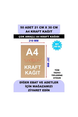 50 Adet A4 Kraft Kağıt 21x30 100 Gr. Yazıcı Uyumlu, Vintage Resim Kağıdı, Çocuk Etkinlik Kağıdı