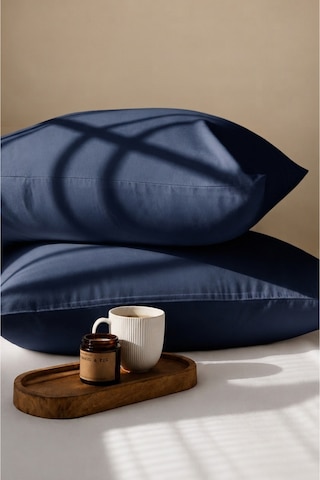Lacivert Renkli Pamuklu Ranforce Kumaş Kapaklı Yastık Kılıfı 2 Adet 50x70 Cm