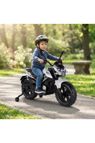 447 Motocross 12v Akülü Motor - Amortisörlü, Mp3 Çalarlı Dijital Akü Göstergeli Motor - Beyaz