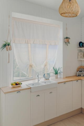 Naturel Potlu Tül Perde Retro Krem Fırfırlı Krem