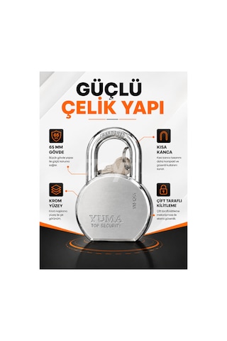 Yuma 65 Mm Kısa Kancalı Çelik Asma Kilit Ym-1265 Anahtarlı Güvenlik Kilidi