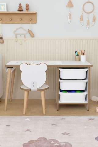 Resim Kağıdı Rulolu Aktivite Masası Çocuk Çalışma Masası Oyuncak Dolabı Panda + Kağıt Rulo Çok Renkli