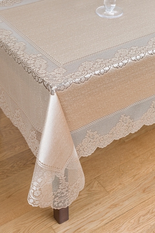 Çini Desenli Örme Leke Tutmaz Masa Örtüsü Sütlü Kahverengi