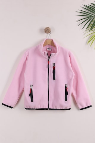 Monox Çocuk Lastik Manşetli Fermuarlı 3 Cepli Unisex Polar Ceket Pembe