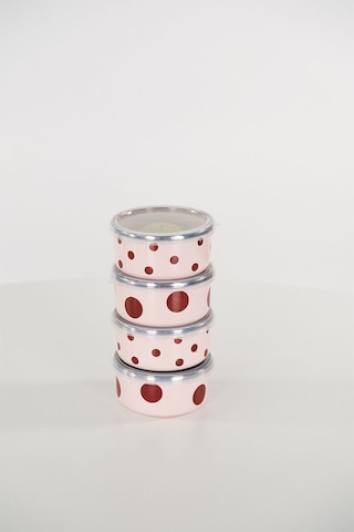 Emaylabxpeppythings Cherry Emaye 4 Lü Kapaklı Kase Çerezlik, Kahvaltılık, Reçellik, Zeytinlik, Sunumluk Seti 8cm 200 Ml Pembe - Bordo