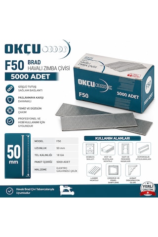 Okçu F50 Brad Havalı Zımba Çivisi 5000 Adet 50 Mm