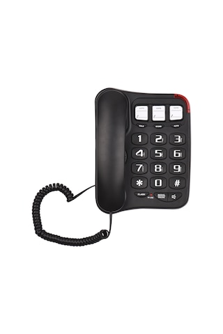 Wezone Yaşlı Dostu Büyük Tuşlu Telefon - Büyük Sesli, Pilsiz, Duvara Takılabilir Ofis Ev Telefonu Siyah, İngiltere Uygun Değil