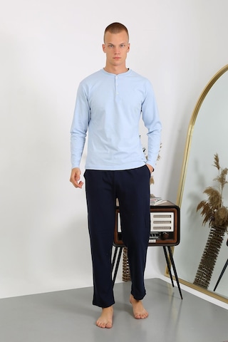 İbrahim Burak Etiler Collectıon Moda Çizgi Erkek Penye Uzun Kol Pijama Takımı 6860 Buz Mavisi Mavi