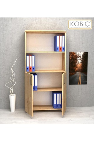 Kobiç Ofis Dosya Dolabı Kilitli Yarım Kapak Suntalam Dolap 70x35x150 Cm Meşe Meşe