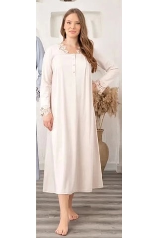 Bone 5911 Kadın Lohusa Müslim Yaka Gecelik Bej