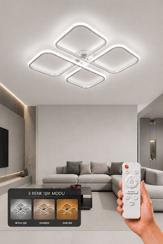 Nuvo Led Plafonyer Avize 3 Renk Kumandalı Beyaz