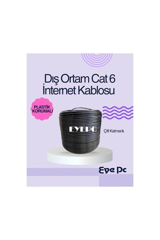 50 Metre Iç Dış Ortam Cat 6 Kablo Siyah Uçları Yapılı Modem Pc Arası