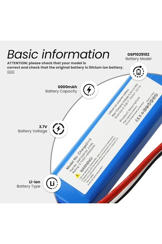 Sertec Charge 2+/2 Bluetooth Hoparlör Uyumlu 3.7v 6000mah Soketli Batarya