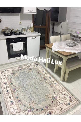 Saray Mavi Halı Kaymaz Taban Makinede Yıkanabilir Halı (329844424)