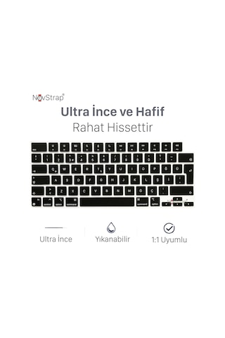 Novstrap Apple Uyumlu Macbook Neo 13 İnç A18 Çip A3404 İle Türkçe Q Klavye Koruyucu Siyah Kılıf Siyah