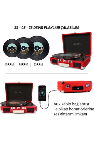 Record Master T310CH Şarj Özellikli Pikap  33 - 45 - 78 Devir