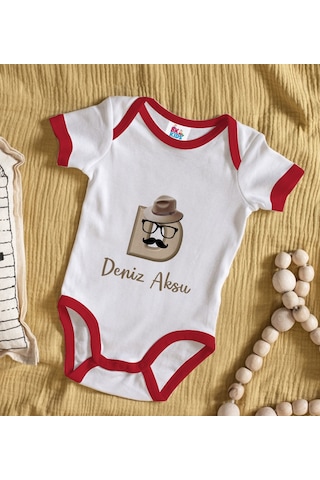 Bk Gift Bk Kids Kişiye Özel Harfli Kırmızı Bebek Body Zıbın-7 Çok Renkli