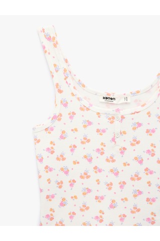 Koton Yuvarlak Yaka Çiçekli Askılı Pijama Üstü Lila Desenli 6slk90041mk