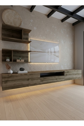 Resital Ledli Duvara Monte Tv Sehpası - Ceviz - W6015-2 Ceviz