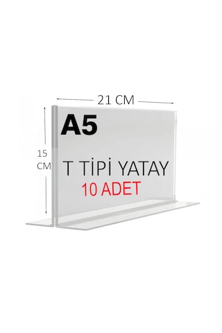 Heroglas 10adet A5 T Tipi Yatay Masa Üstü Şeffaf Pleksi / Föylük-fiyatlık-menü-broşürlük