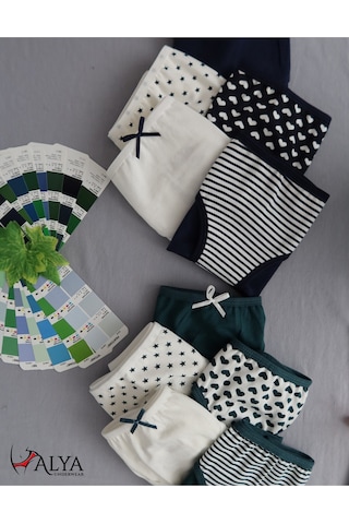 Alya Underwear Kız Çocuk Kalpli Dokuma Lastik Pamuklu Kumaş Slip Külot 5'li Paket 5 Adet Beyaz Multicolor-x23