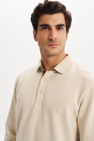 AR-MA Arma Erkek Regular Fit Selanik Kumaş Düğmeli Polo Yaka Sweatshirt Pamuk Polyester Karışımlı K30564699202 Bej
