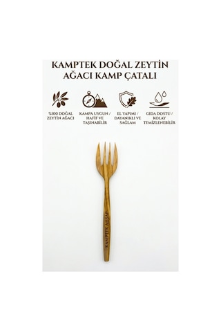 %100 Doğal Zeytin Ağacı El Yapımı Kamp Çatalı - Hafif Taşınabilir Outdoor Ahşap Çatal Ev Kamp Doğa Piknik Çatalı Doğal Kahverengi